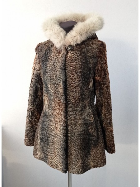 Шуба каракуль с капюшоном Браун Полушубок Шуба каракуль с капюшоном Браун Полушубок
