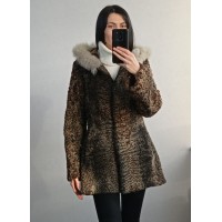 Шуба каракуль с капюшоном Браун Полушубок