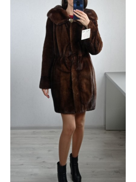 Шуба Норка с капюшоном Коричневая Аэлита 2